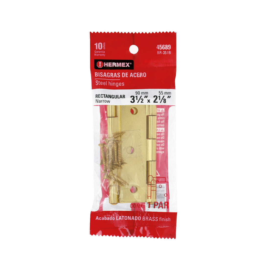 BR-351B Bolsa con 2 bisagras rectangulares 3-1/2", acero latonado