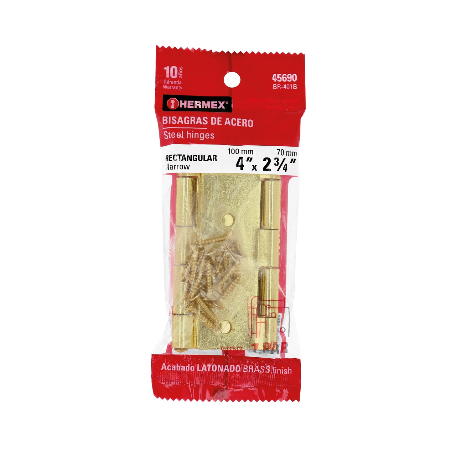 BR-401B Bolsa con 2 bisagras rectangulares 4", acero latonado