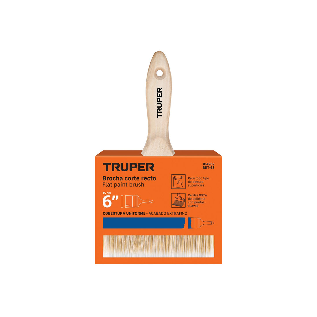 Brocha Truper BRT-6S 6" Poliéster Acabado Fino | Ferretería Industrial