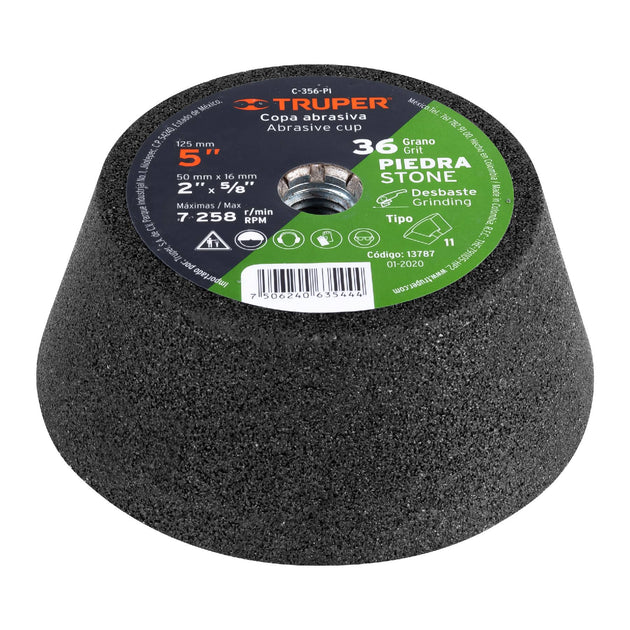 C-356-PI Copa desbaste de piedra 5" grano 36, eje 5/8-11, Truper