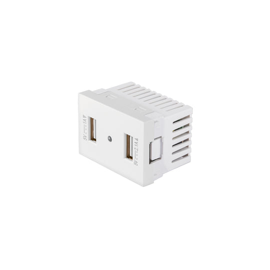 C2USB-LB Toma con 2 puertos USB blanco de 1.5 módulos, línea Lisboa