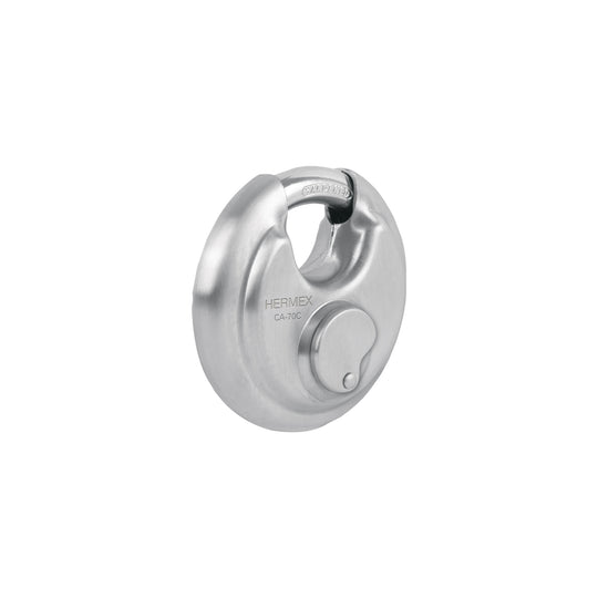 CA-70C Candado circular acero inox, cilindro latón, 70 mm