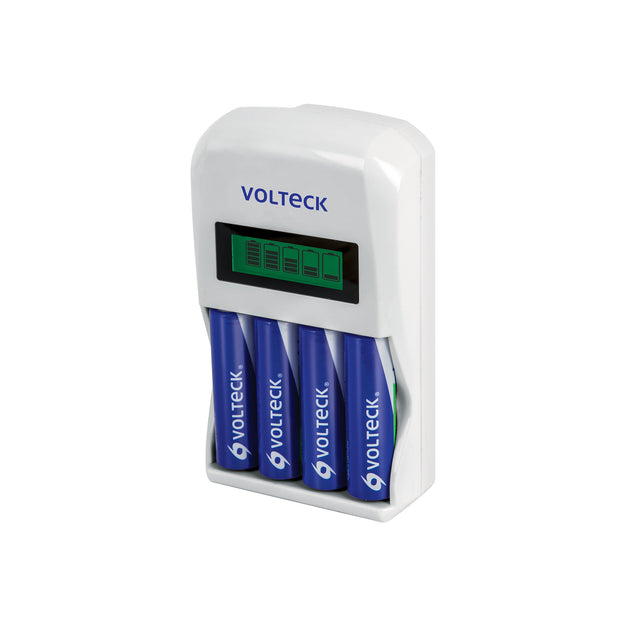 CA-RE-10 Cargador de pilas, AA, AAA, incluye 4 pilas AA, VOLTECK