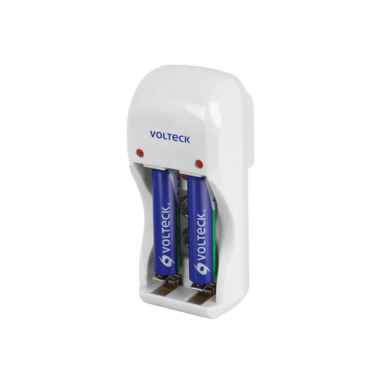 CA-RE-7 Cargador de pilas, AA, AAA y 9V incluye 2 pilas AAA, VOLTECK