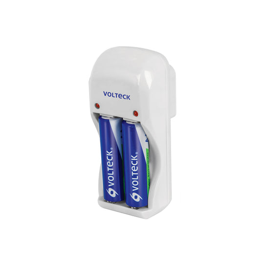CA-RE-8 Cargador de pilas, AA, AAA y 9V, incluye 2 pilas AA, VOLTECK