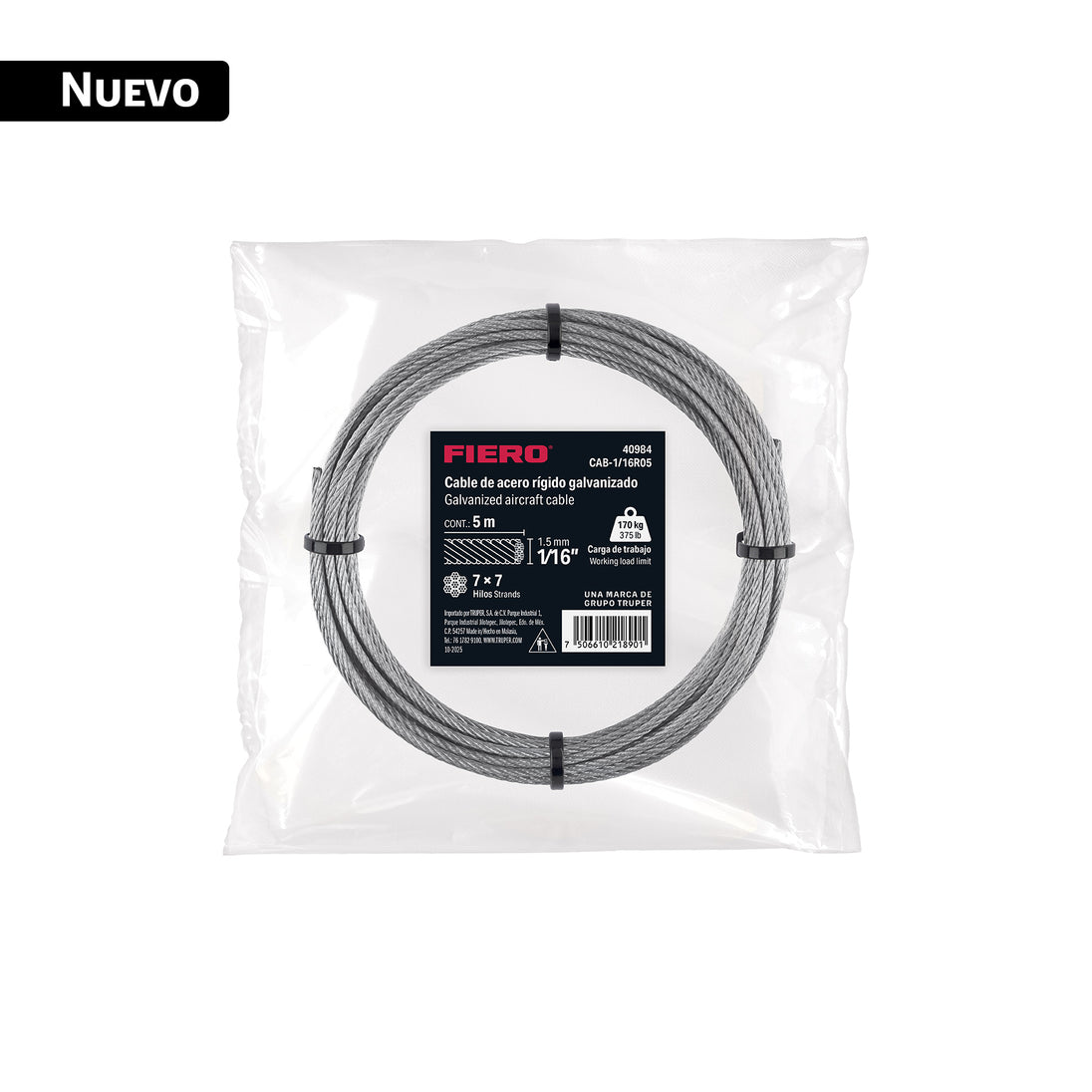 Cable Acero Galvanizado 1/16" 7x7 Fiero | 170 kg WLL