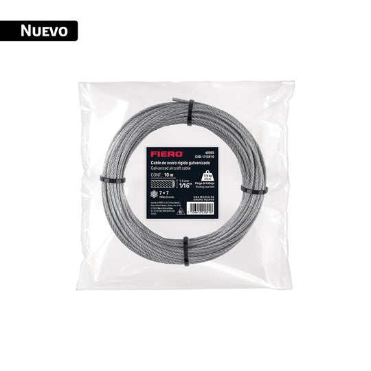 Cable Acero Galvanizado 1/16" 7x7 Fiero | 170 kg Carga Trabajo