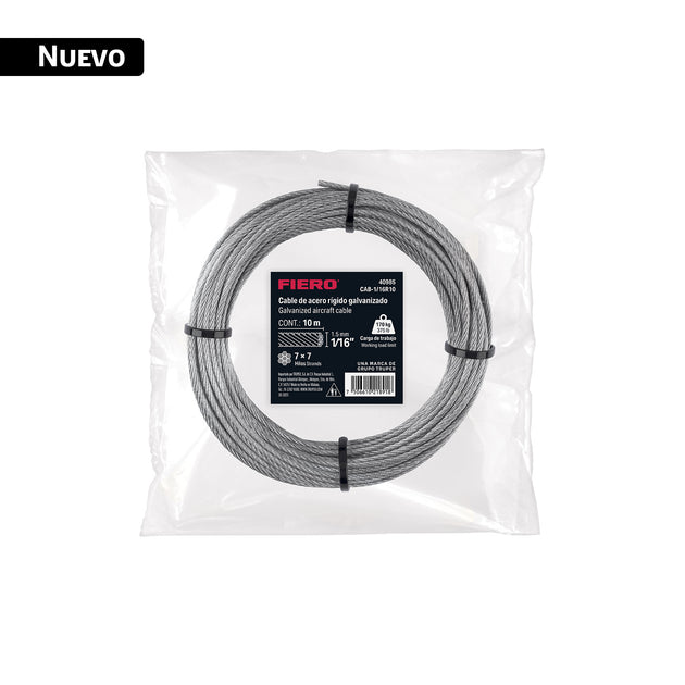 Cable Acero Galvanizado 1/16" 7x7 Fiero | 170 kg Carga Trabajo