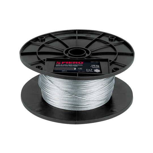 CAB-1/16R3 Metro de cable rígido 1/16" de acero 7x7 hilos, 300 m, FIERO