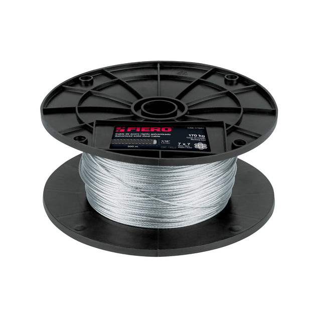 CAB-1/16R3 Metro de cable rígido 1/16" de acero 7x7 hilos, 300 m, FIERO