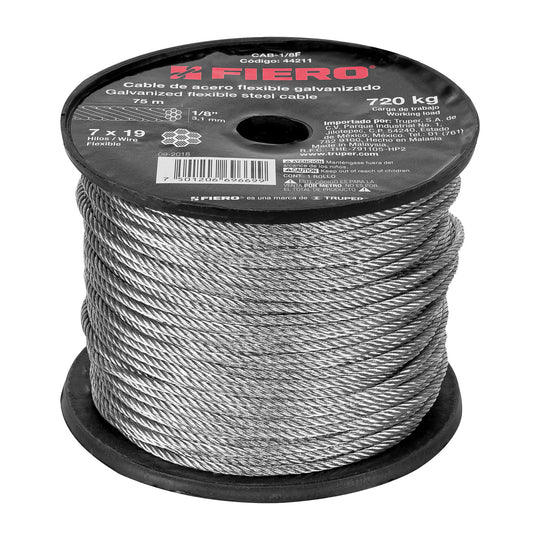 CAB-1/8F Metro de cable flexible 1/8" de acero 7x19 hilos, 75 m
