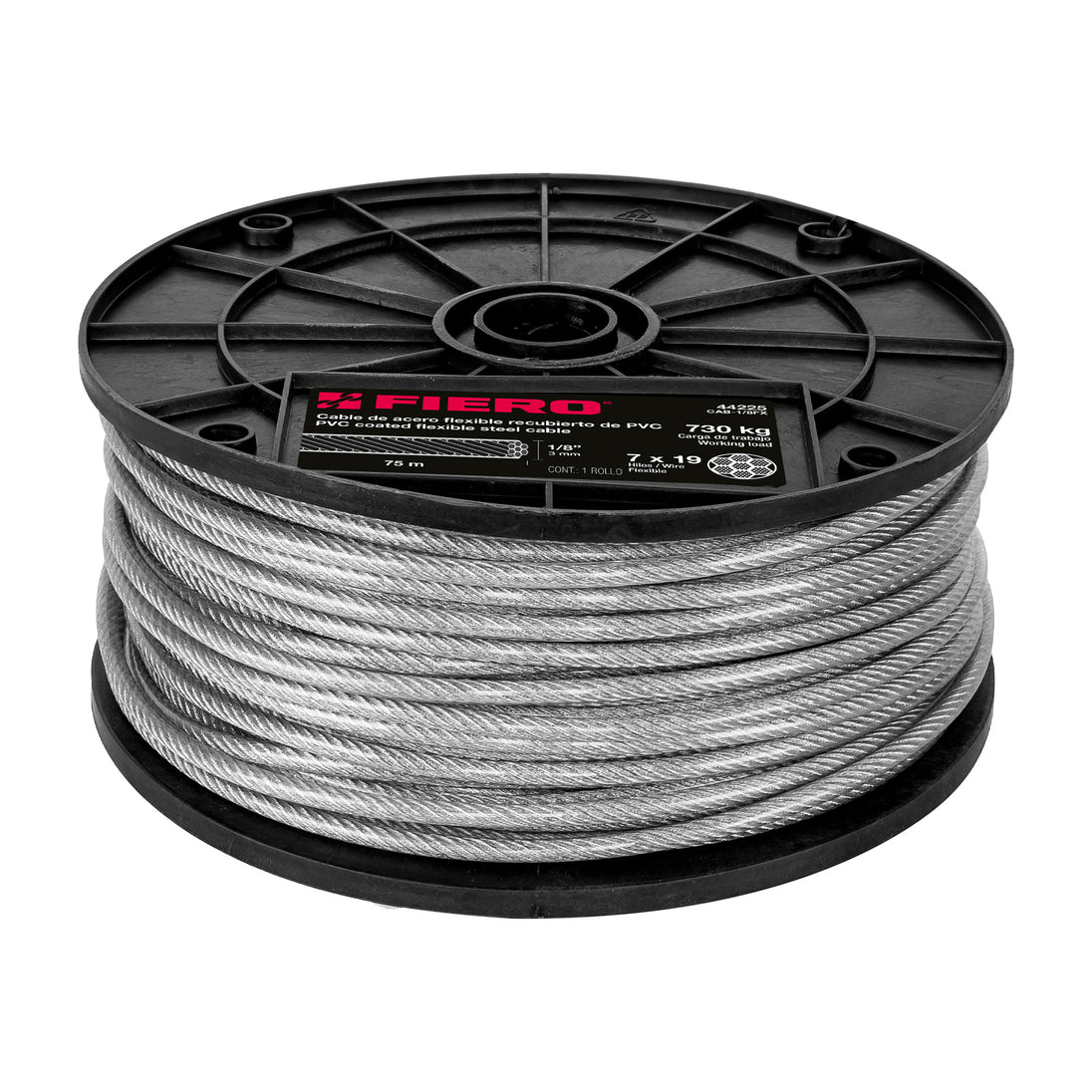 CAB-1/8FX Metro cable flexible 1/8" acero 7x19 recubierto PVC, 75 m