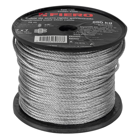 CAB-1/8R Metro de cable rígido 1/8" de acero 7x7 hilos, 75 m, FIERO
