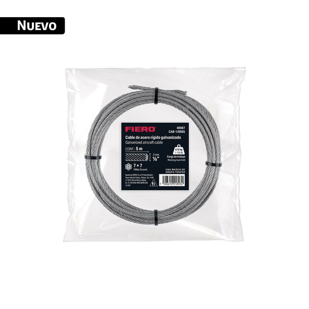 Cable Acero Galvanizado 1/8" 7x7 510kg Fiero CAB-1/8R05