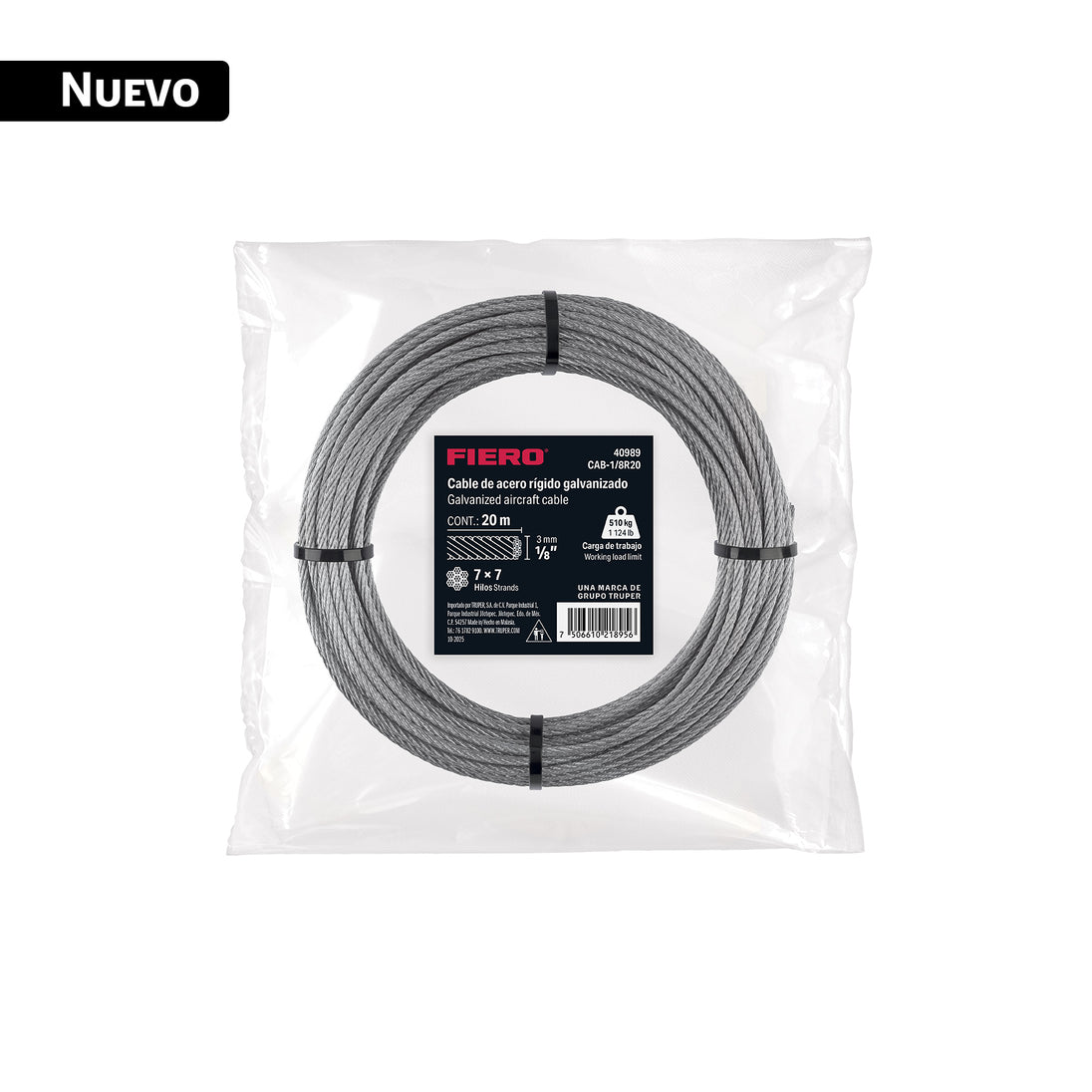 Cable Acero Galvanizado 1/8" 7x7 Fiero | 510 kg Carga Trabajo