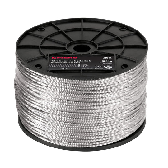 CAB-1/8R3 Metro de cable rígido 1/8" de acero 7x7 hilos, 300 m, FIERO