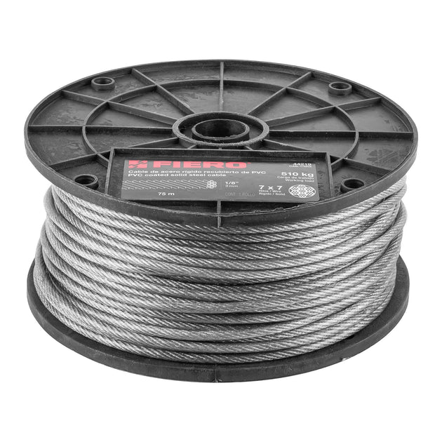CAB-1/8RX Metro de cable rígido 1/8" acero 7x7 recubierto PVC, 75 m