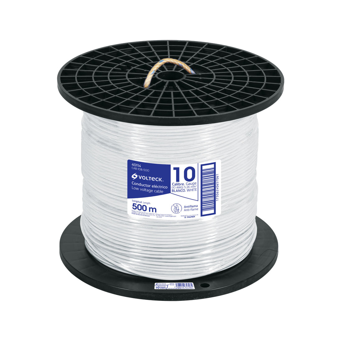 CAB-10B-500 Metro de cable THHW-LS 10 AWG blanco en carrete de 500 m