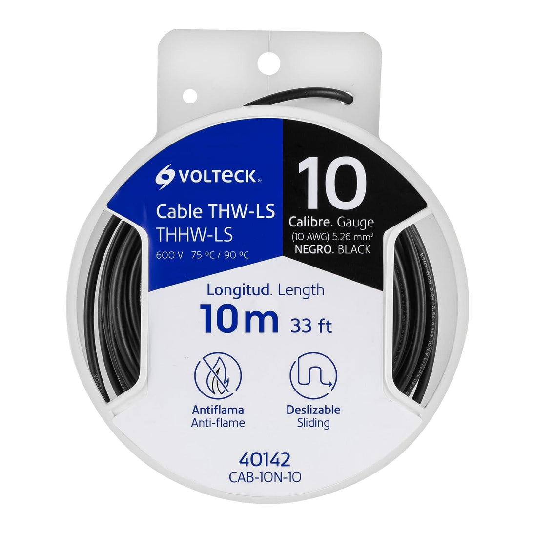 CAB-10N-10 Carrete con 10 m de cable THHW-LS 10 AWG negro, VOLTECK