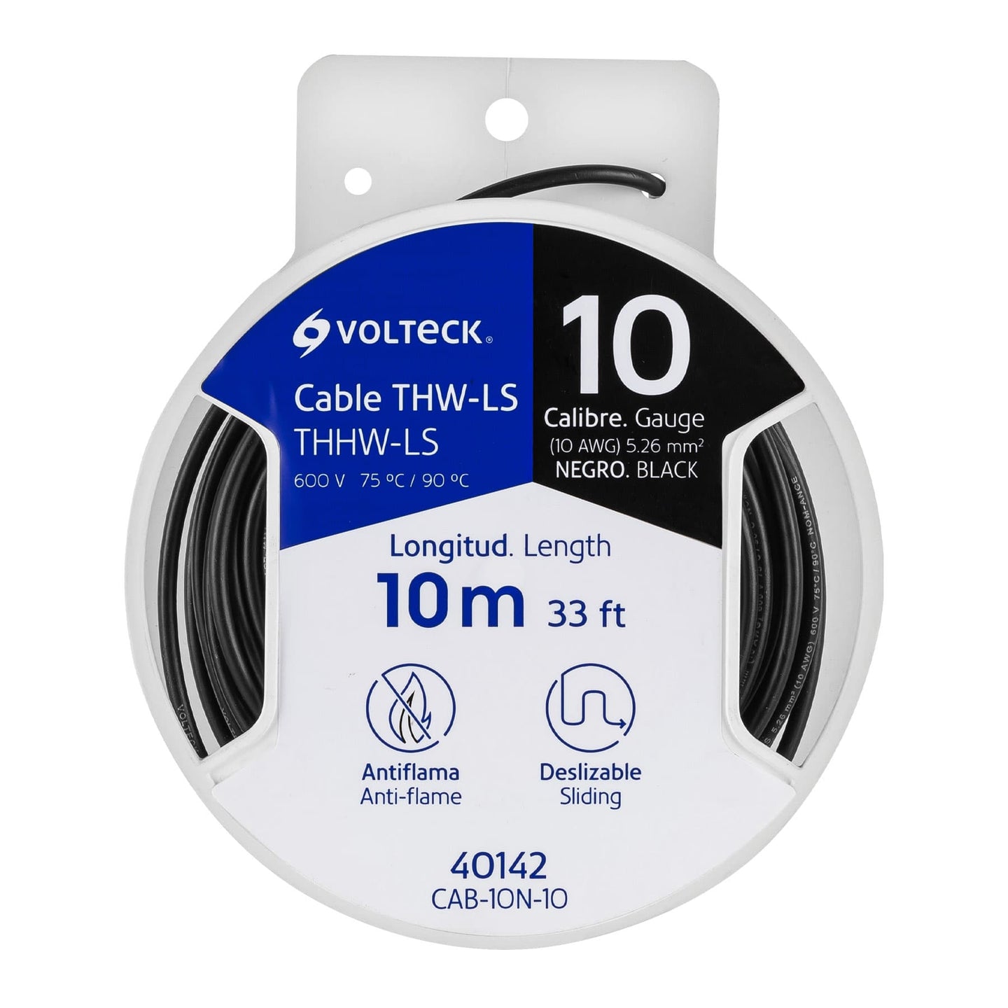CAB-10N-10 Carrete con 10 m de cable THHW-LS 10 AWG negro, VOLTECK