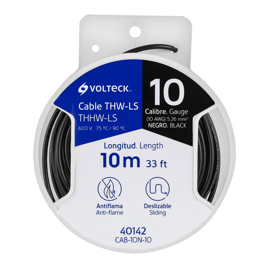 CAB-10N-10 Carrete con 10 m de cable THHW-LS 10 AWG negro, VOLTECK