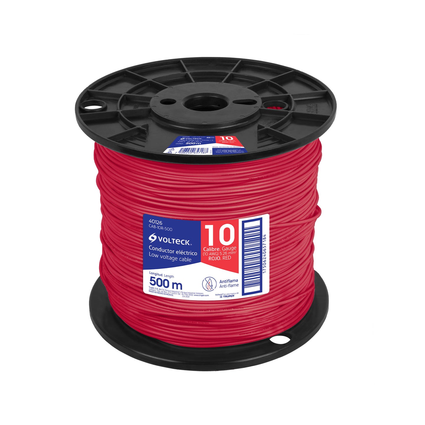 CAB-10R-500 Metro de cable THHW-LS 10 AWG rojo en carrete de 500 m