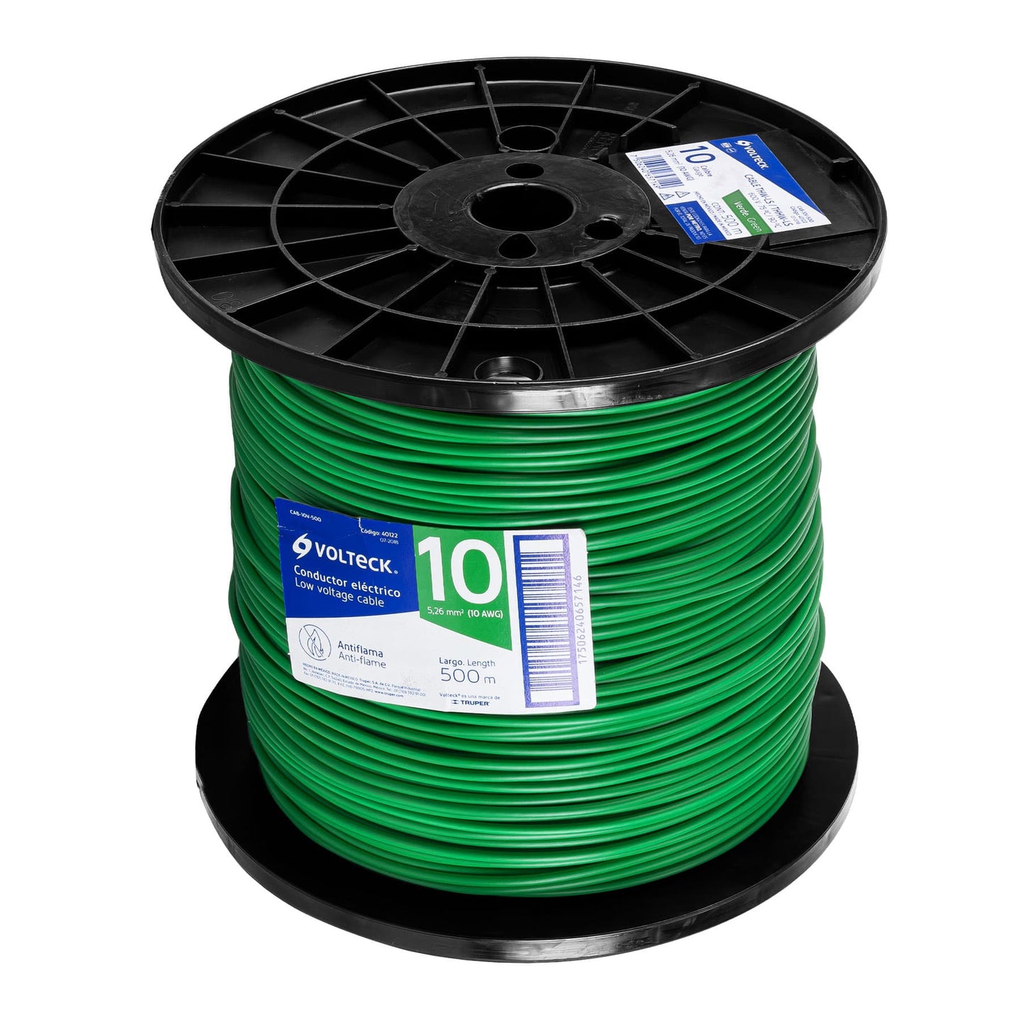 CAB-10V-500 Metro de cable THHW-LS 10 AWG verde en carrete de 500 m