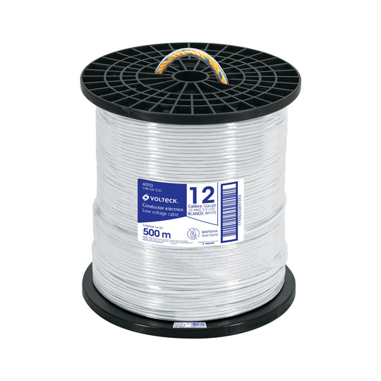 CAB-12B-500 Metro de cable THHW-LS 12 AWG blanco en carrete de 500 m