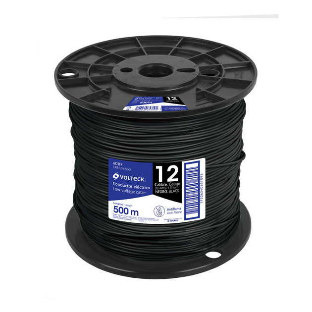 CAB-12N-500 Metro de cable THHW-LS 12 AWG negro en carrete de 500 m