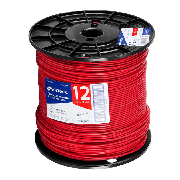 CAB-12R-500 Metro de cable THHW-LS 12 AWG rojo en carrete de 500 m