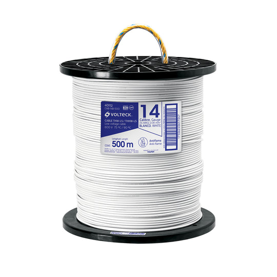 CAB-14B-500 Metro de cable THHW-LS 14 AWG blanco en carrete de 500 m