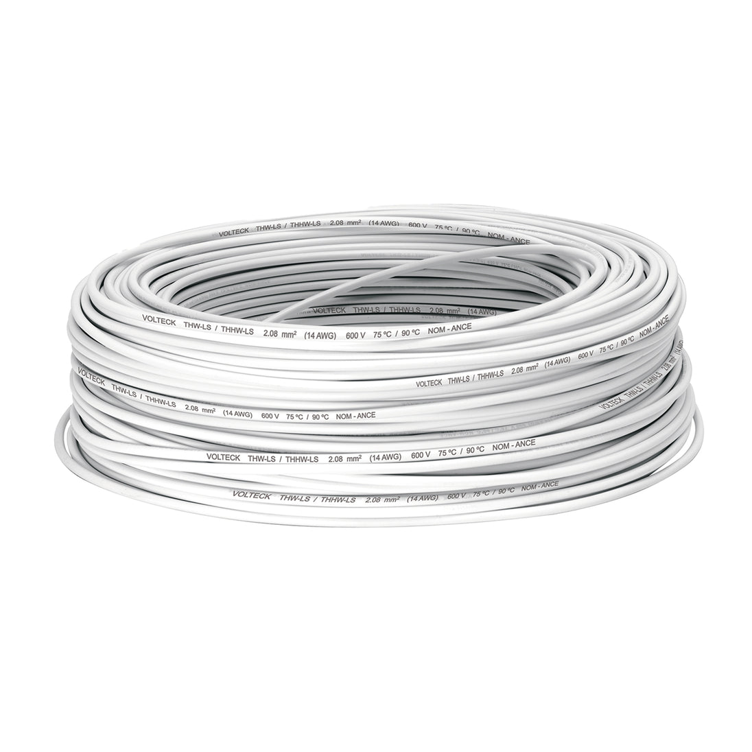 CAB-14B Rollo de 100 m de cable THHW-LS 14 AWG blanco, VOLTECK