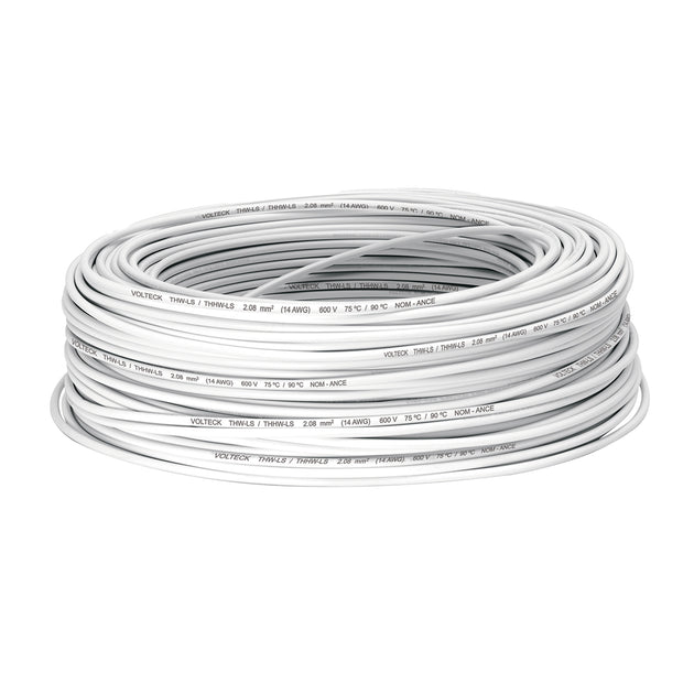 CAB-14B Rollo de 100 m de cable THHW-LS 14 AWG blanco, VOLTECK
