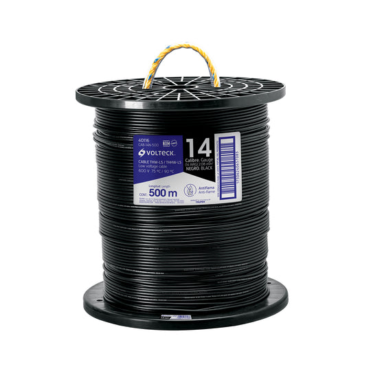 CAB-14N-500 Metro de cable THHW-LS 14 AWG negro en carrete de 500 m