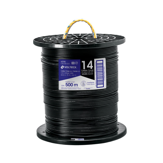 CAB-14N-500 Metro de cable THHW-LS 14 AWG negro en carrete de 500 m