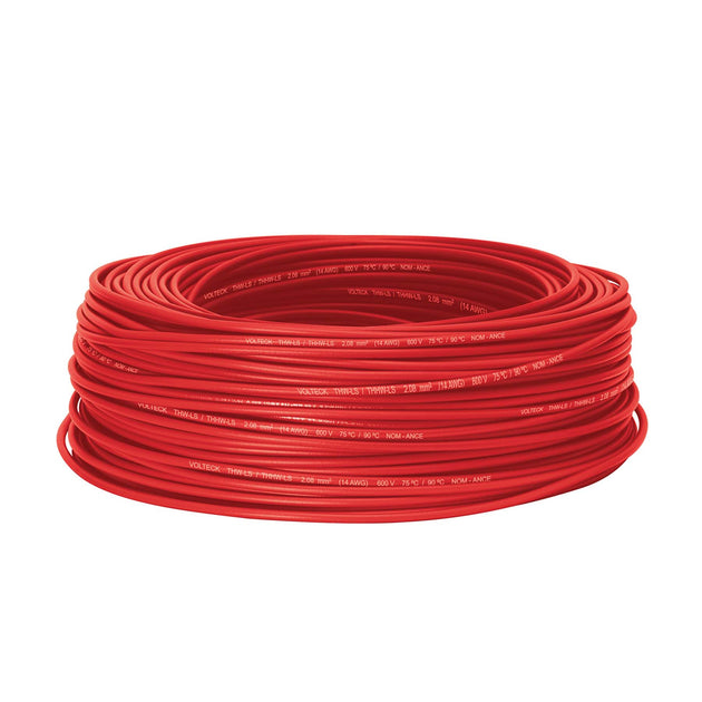 CAB-14R Rollo de 100 m de cable THHW-LS 14 AWG rojo, VOLTECK