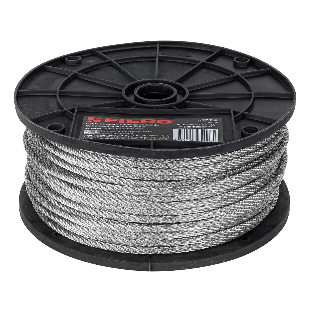 CAB-3/16R Metro de cable rígido 3/16" de acero 7x7 hilos, 75 m, FIERO