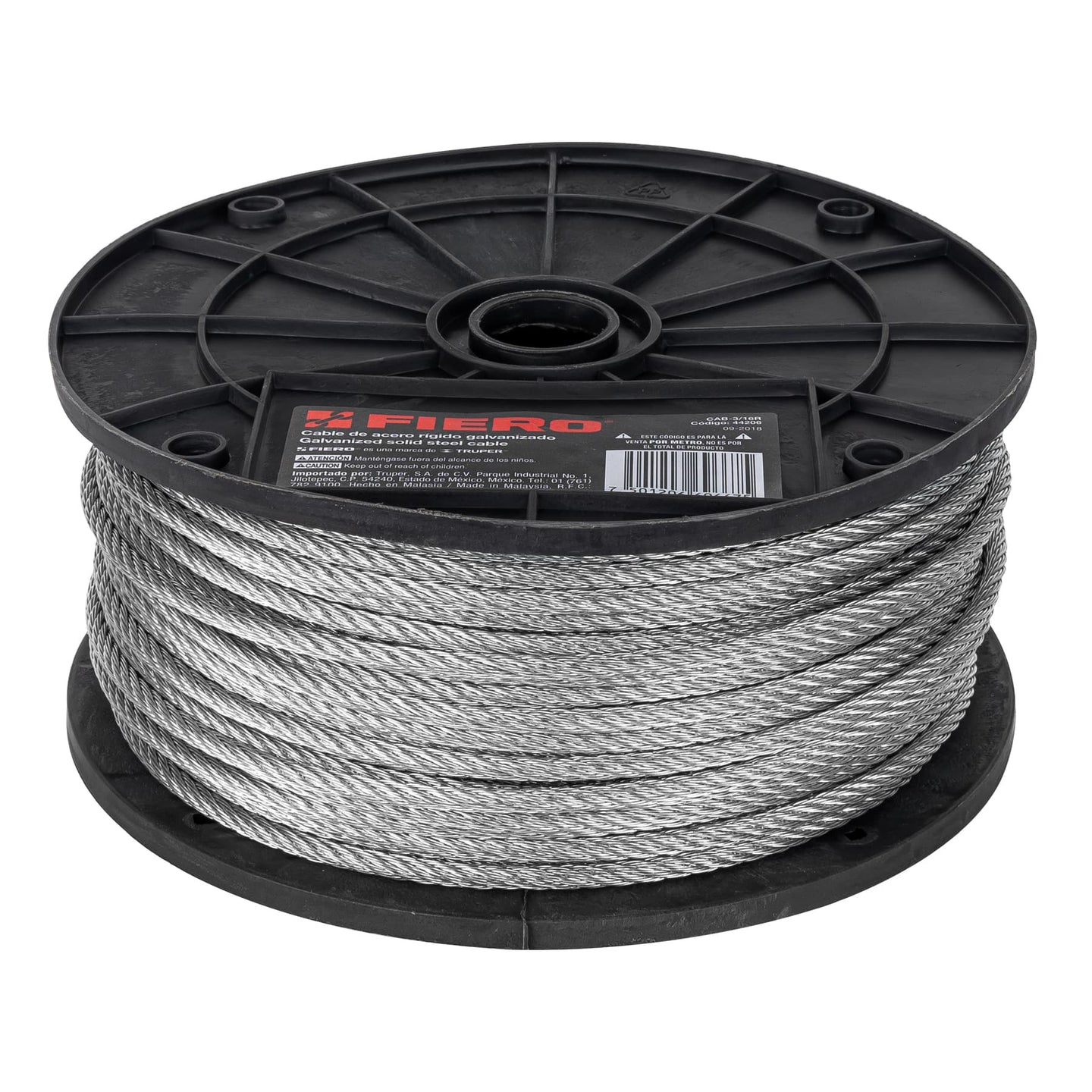 CAB-3/16R Metro de cable rígido 3/16" de acero 7x7 hilos, 75 m, FIERO