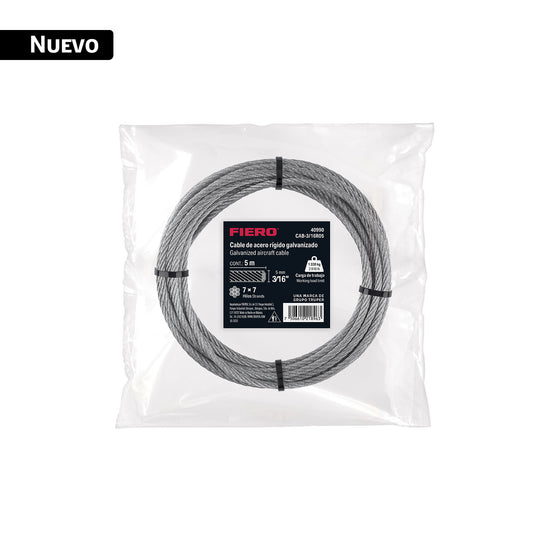 Cable Acero Galvanizado 3/16" 7x7 Carga 1320kg Fiero CAB-3/16R05
