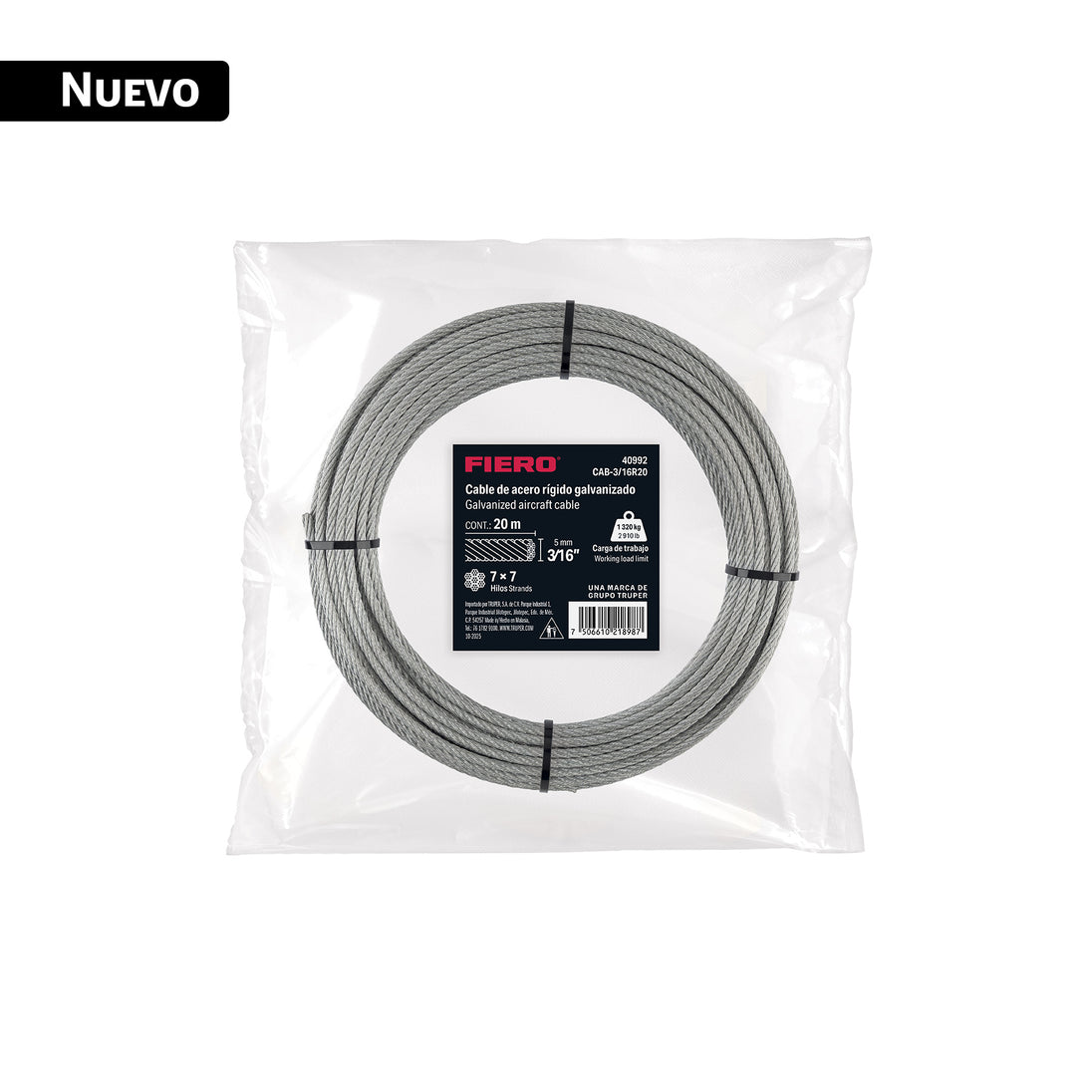Cable Acero Galvanizado 3/16" 7x7 Fiero | Carga 1,320 kg