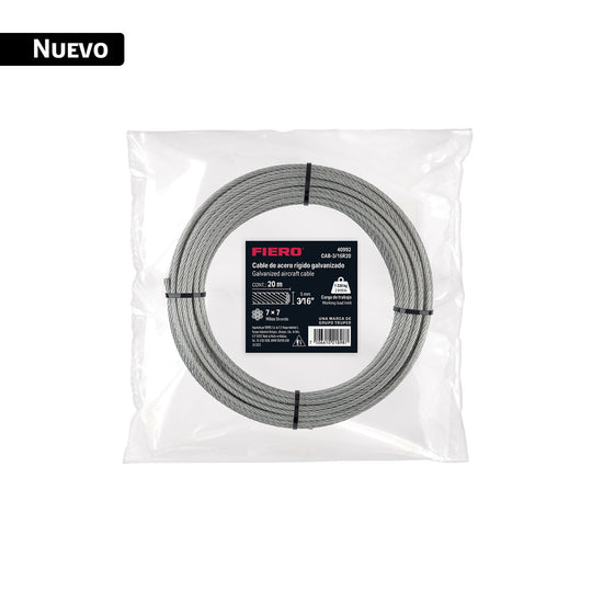 Cable Acero Galvanizado 3/16" 7x7 Fiero | Carga 1,320 kg