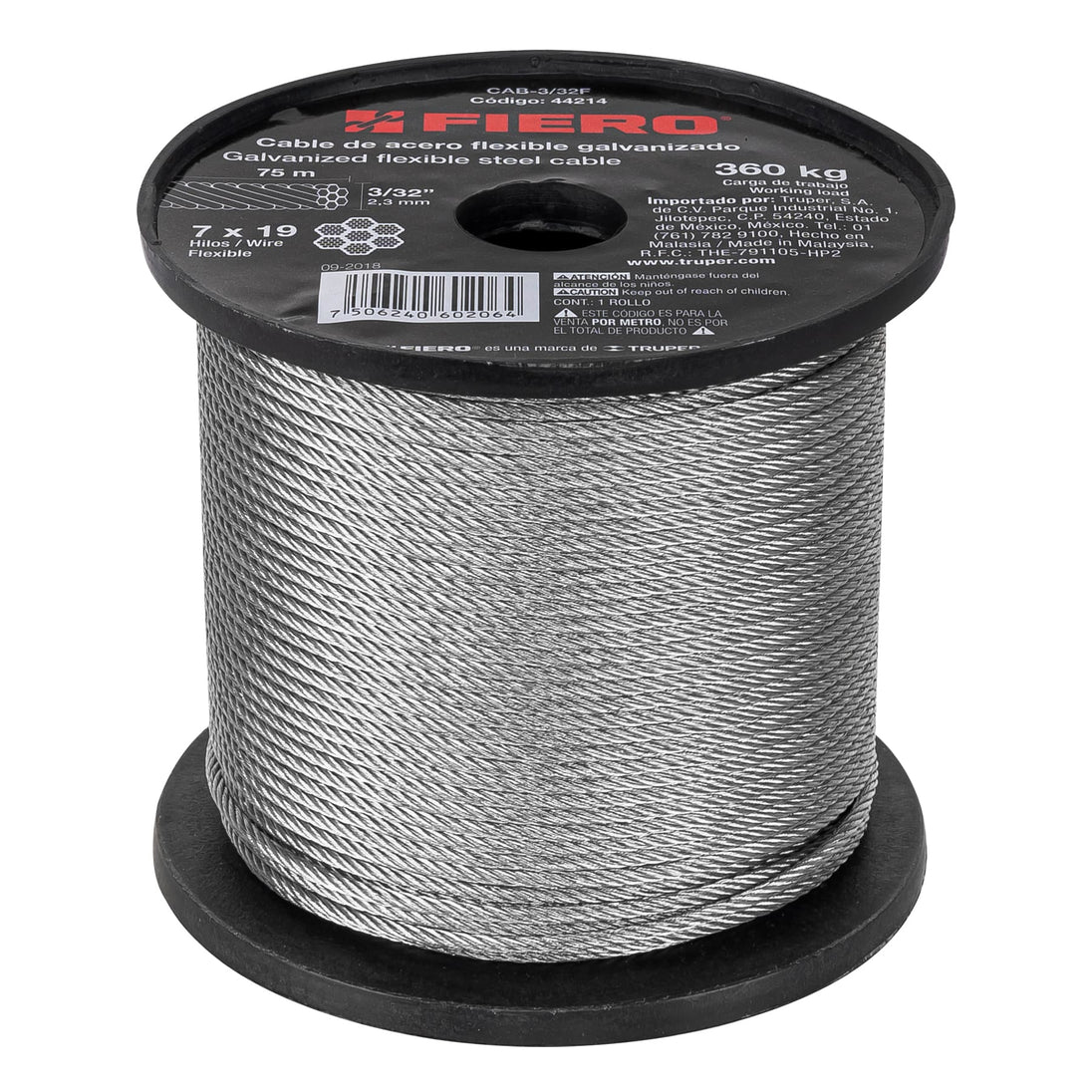 CAB-3/32F Metro de cable flexible 3/32" de acero 7x19 hilos, 75 m
