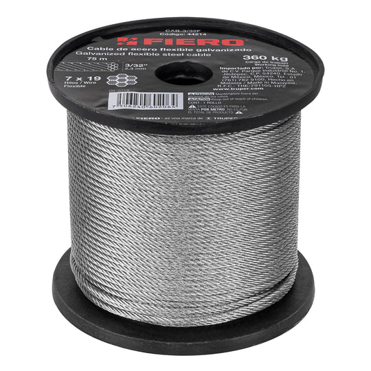 CAB-3/32F Metro de cable flexible 3/32" de acero 7x19 hilos, 75 m