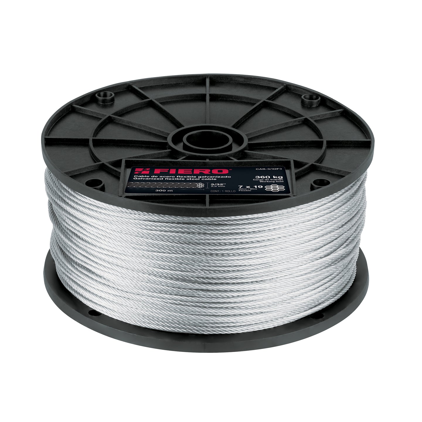 CAB-3/32F3 Metro de cable flexible 3/32" de acero 7x19 hilos, 300 m