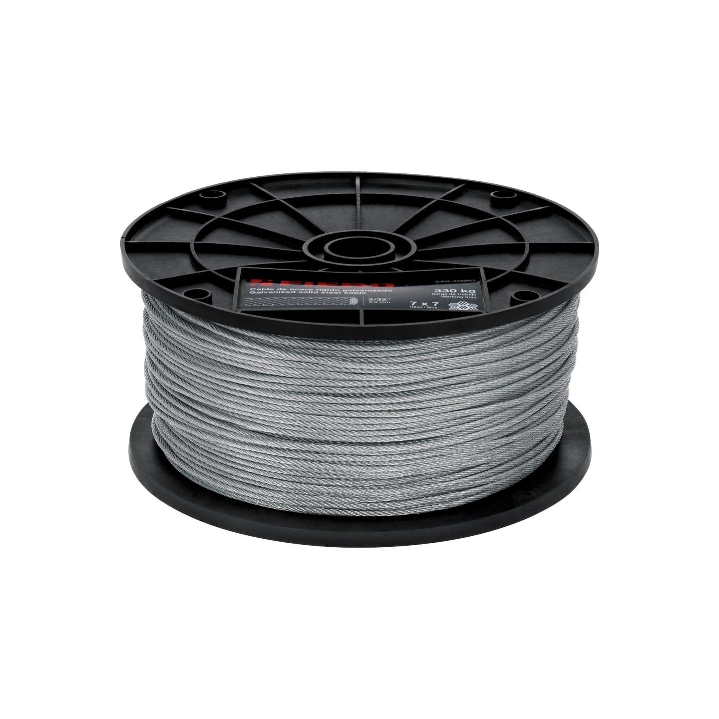 CAB-3/32R3 Metro de cable rígido 3/32" de acero 7x7 hilos, 300 m, FIERO