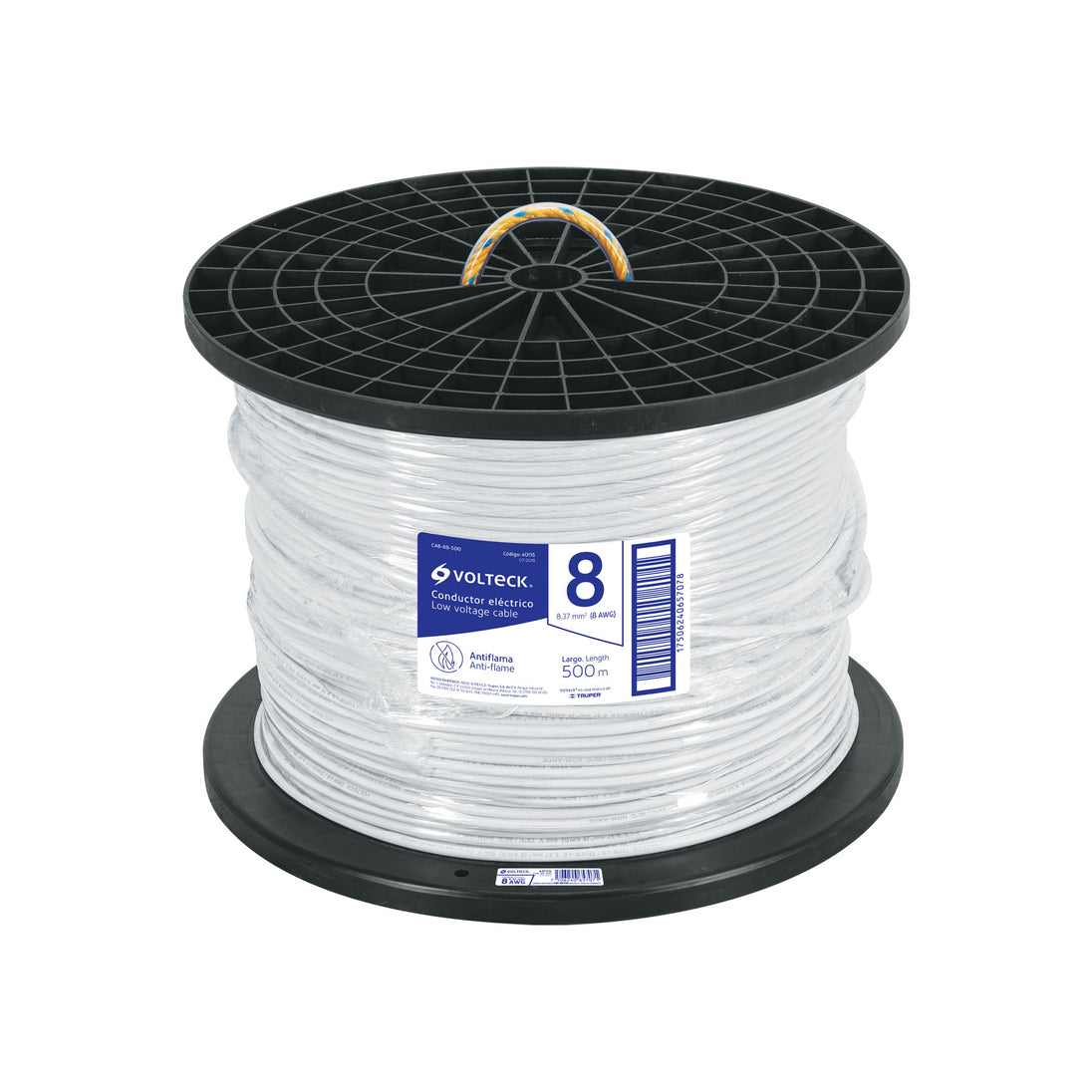 CAB-8B-500 Metro de cable THHW-LS 8 AWG blanco en carrete de 500 m
