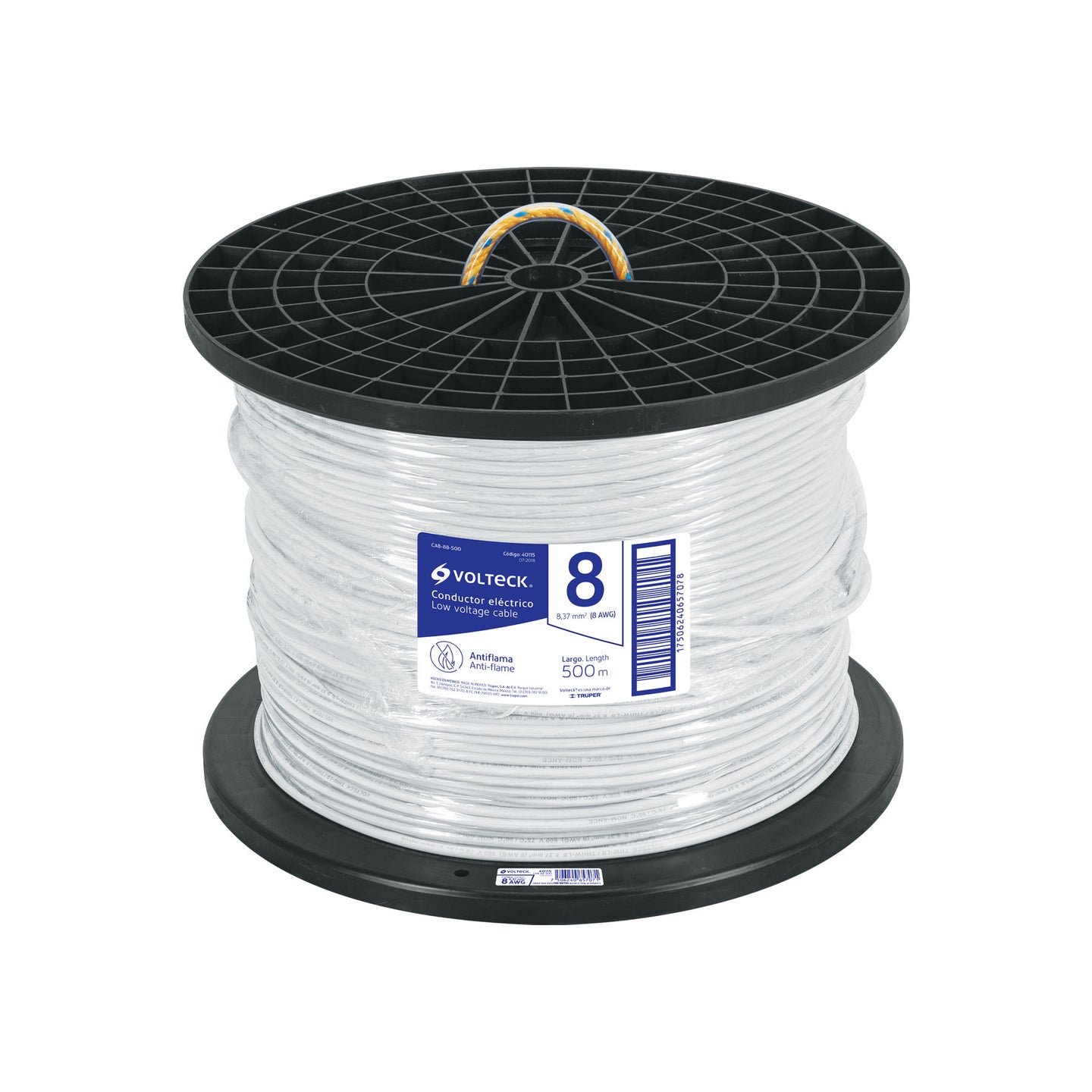 CAB-8B-500 Metro de cable THHW-LS 8 AWG blanco en carrete de 500 m
