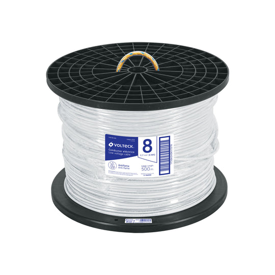 CAB-8B-500 Metro de cable THHW-LS 8 AWG blanco en carrete de 500 m