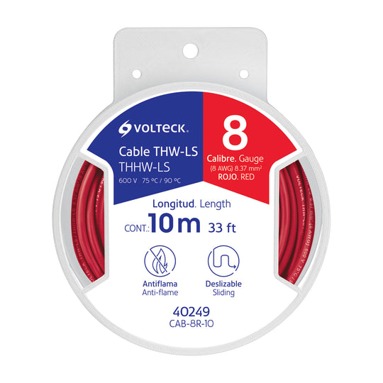 CAB-8R-10 Carrete con 10 m de cable THHW-LS 8 AWG rojo, VOLTECK