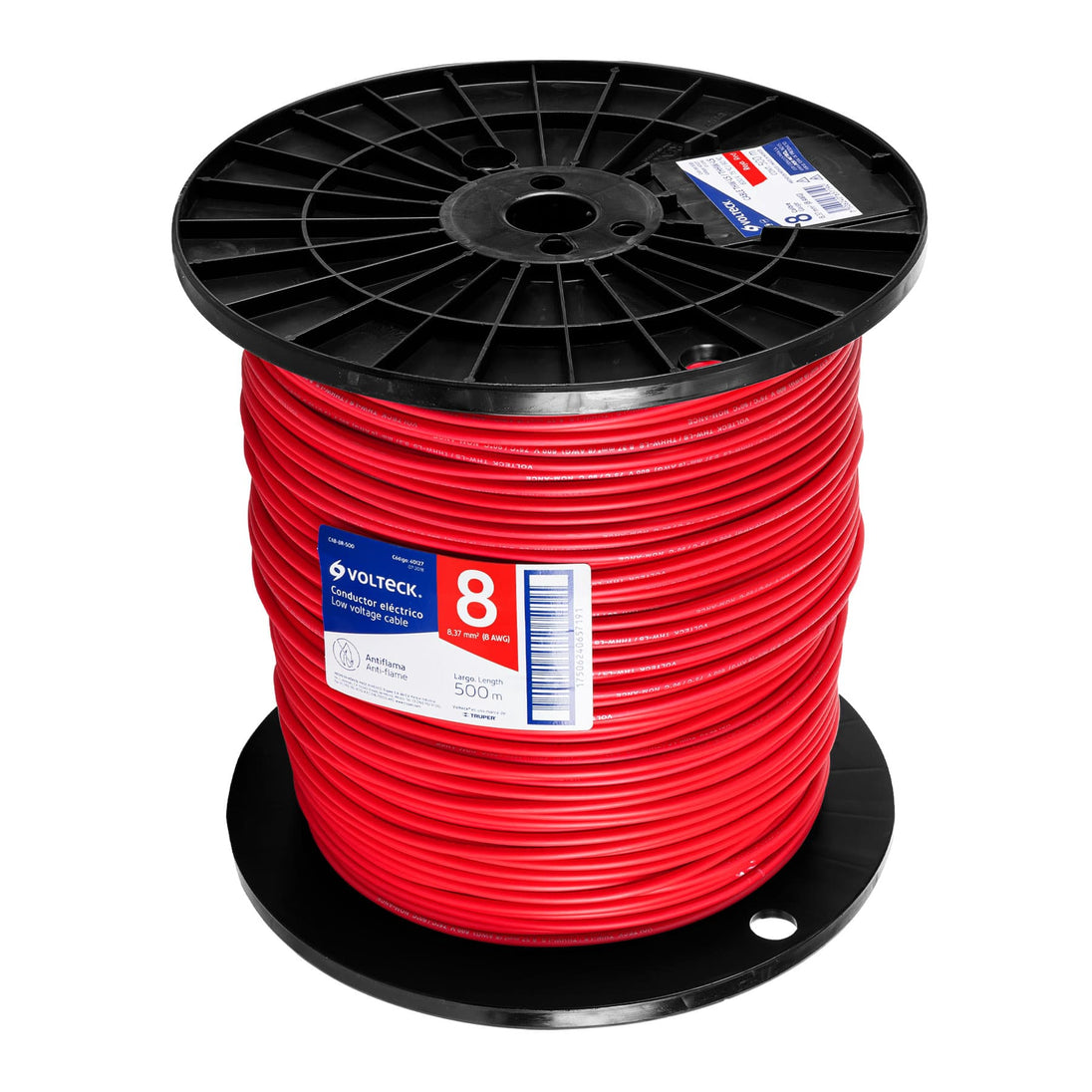 CAB-8R-500 Metro de cable THHW-LS 8 AWG rojo en carrete de 500 m